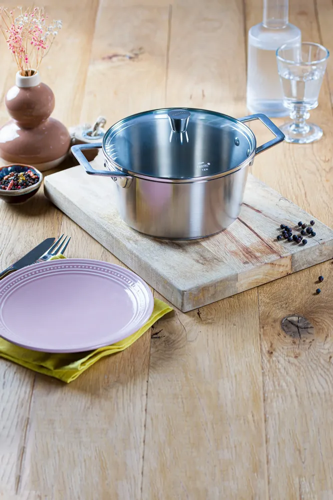 Stew pots - 1826 Brushed Stainless Steel Stockpot with Glass Lid - CRISTEL