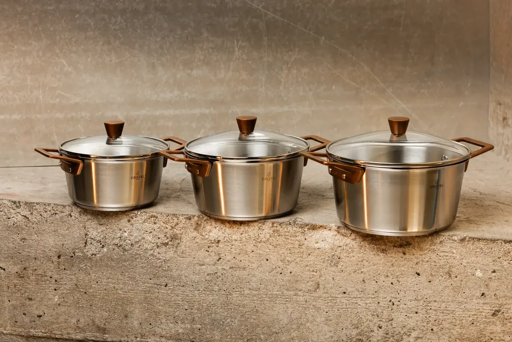 Stew pots - Bicentenary Brushed Stainless Steel Stockpot with Copper-Finish Handle - CRISTEL