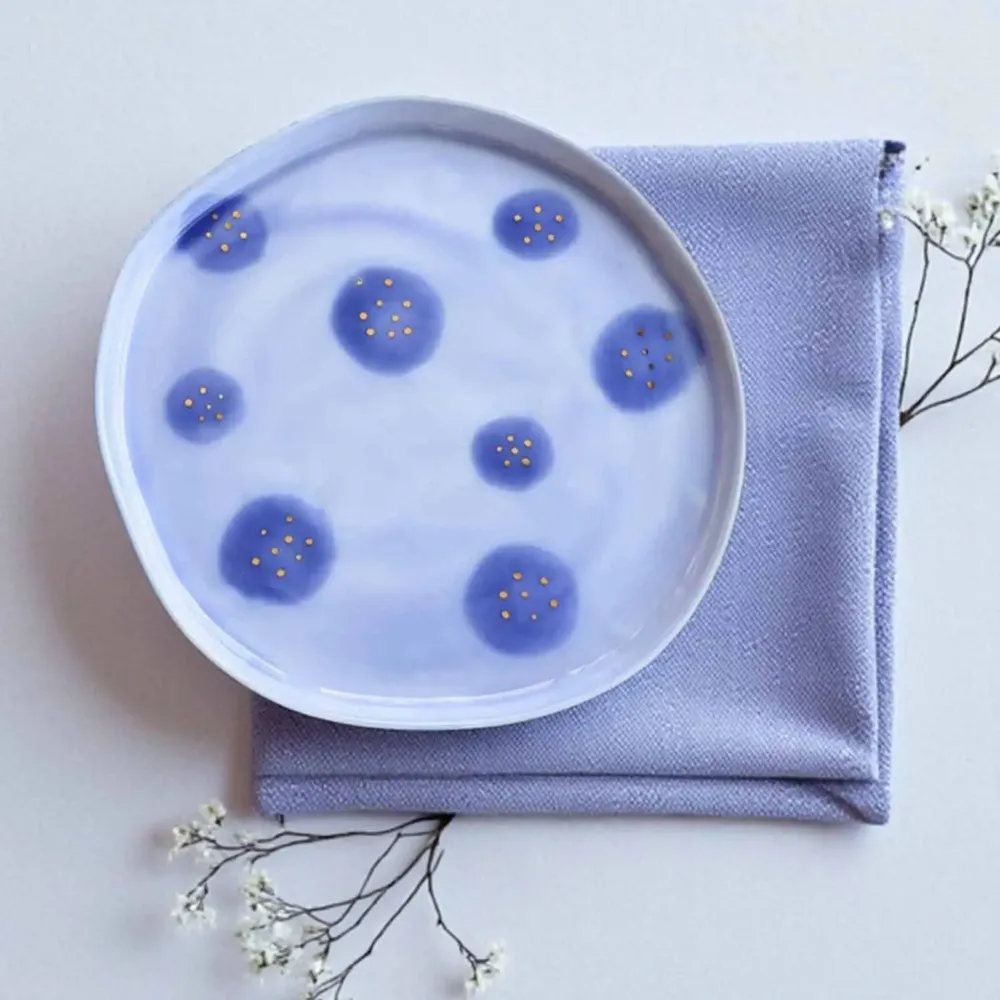 Everyday plates - Aqua Dot Dessert Plate - LALI DESIGN STUDIO