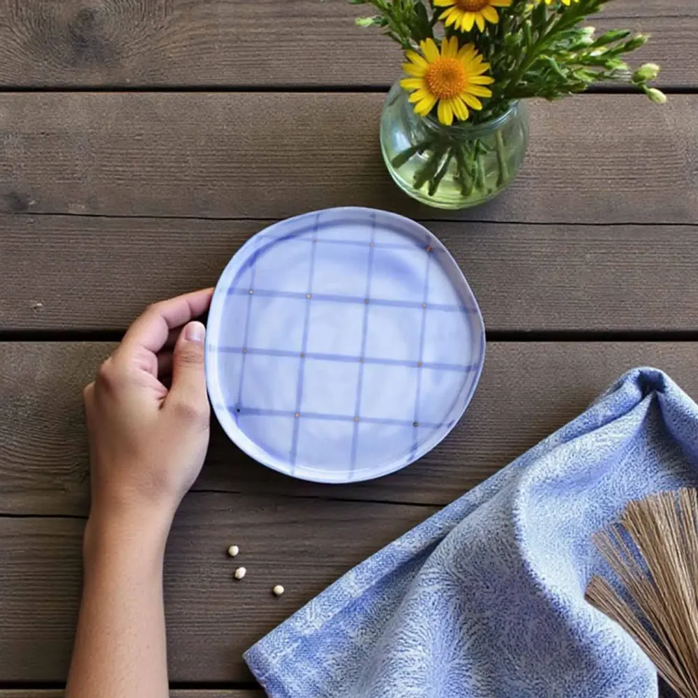 Everyday plates - Aqua Grid Dessert Plate - LALI DESIGN STUDIO
