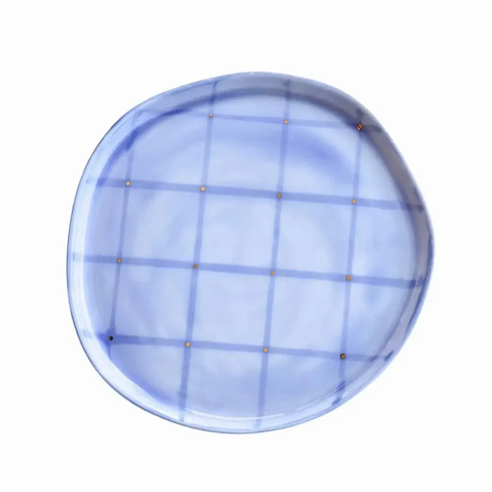 Everyday plates - Aqua Grid Dessert Plate - LALI DESIGN STUDIO