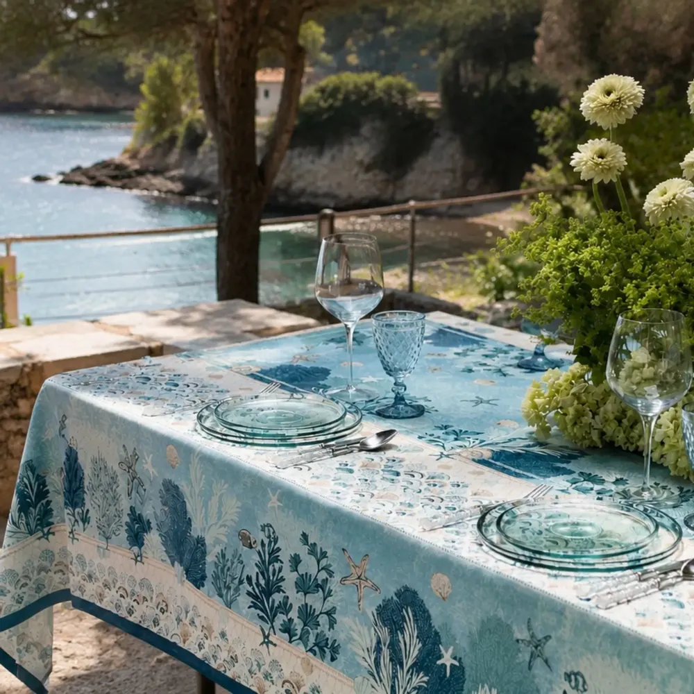 Linge de table textile - Nappe en satin de coton Récif - BEAUVILLÉ