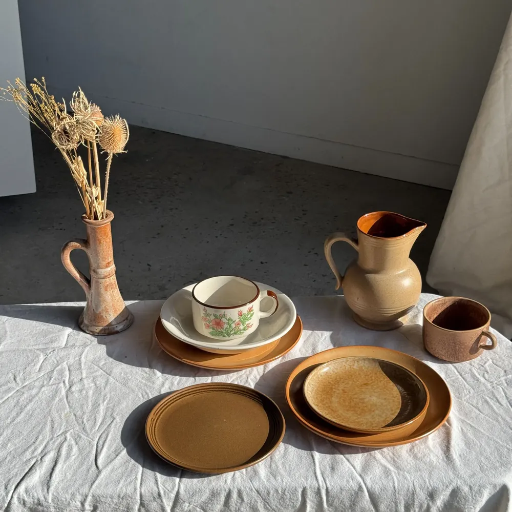 Everyday plates - Set of 4 Sarreguemines brown dessert plates Savoie model, fabri - OFFICE OBJETS