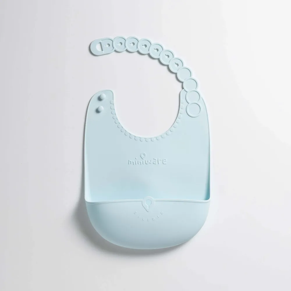 Repas pour enfant - Bavoir en silicone Roll & Lock – Aqua - MINIWARE AB
