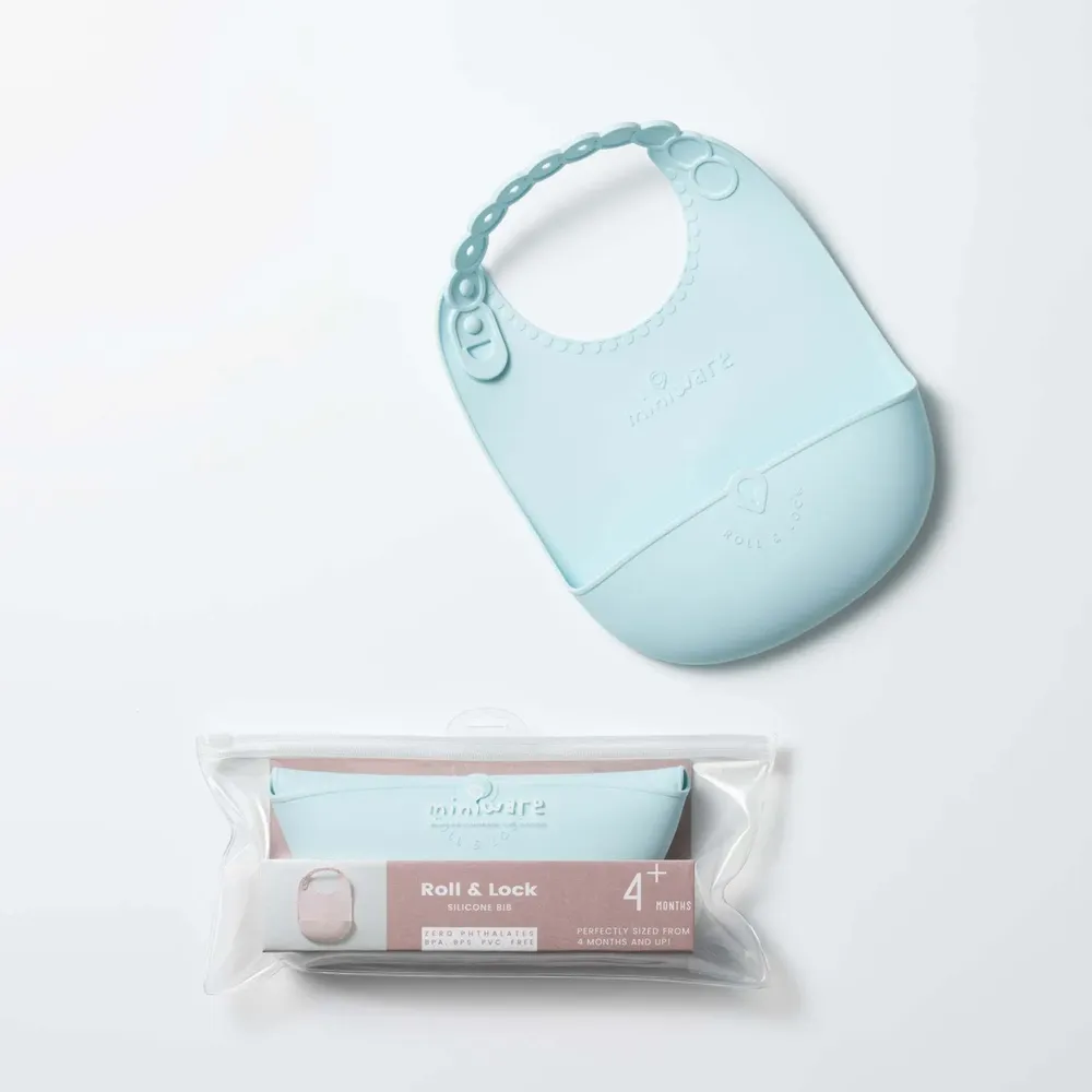 Repas pour enfant - Bavoir en silicone Roll & Lock – Aqua - MINIWARE AB