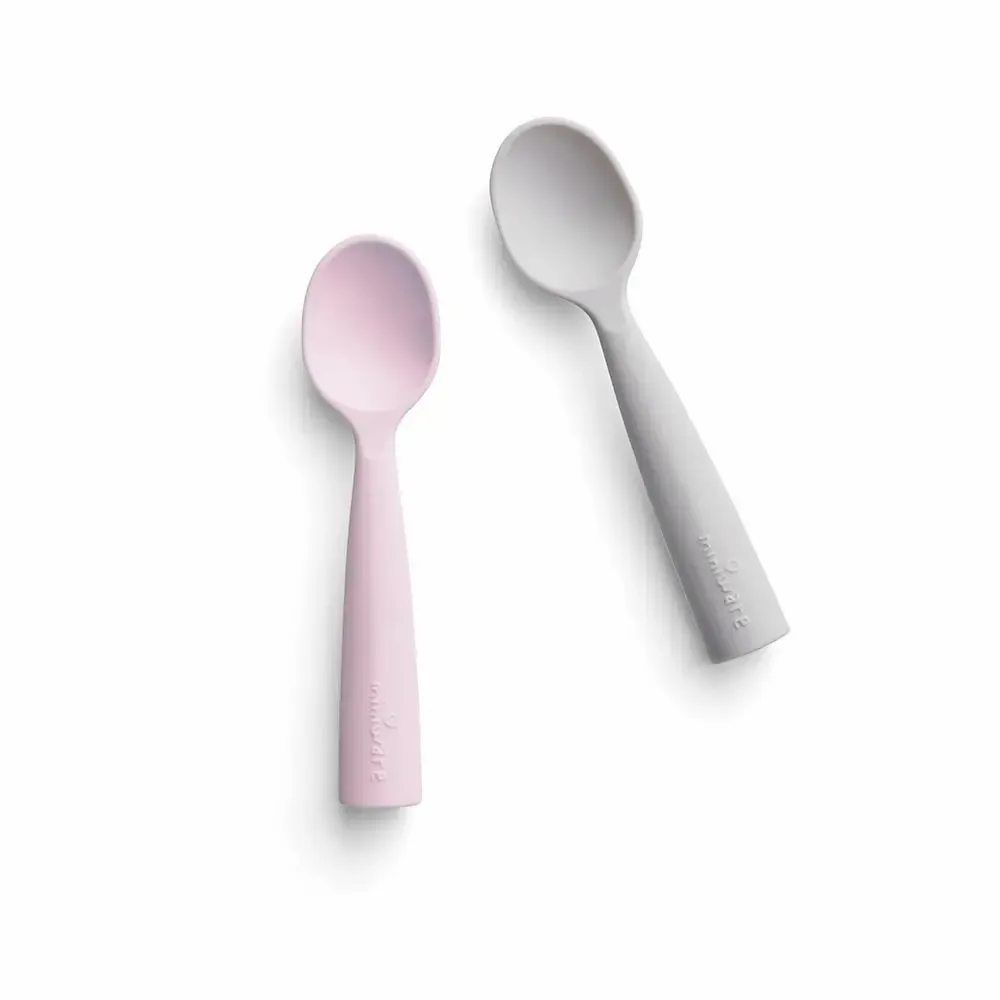 Repas pour enfant - Set de cuillères d’apprentissage en silicone -Grey/Cotton Candy - MINIWARE AB