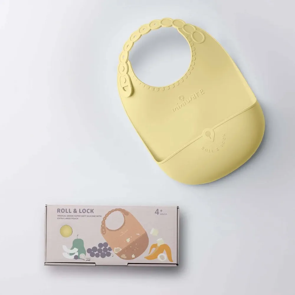 Repas pour enfant - Bavoir en silicone Roll & Lock – Crème anglaise - MINIWARE AB