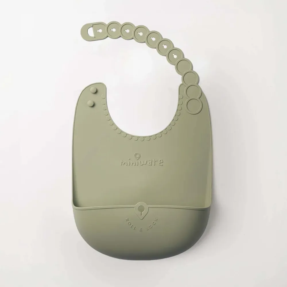 Repas pour enfant - Bavoir en silicone Roll & Lock – Pistache - MINIWARE AB