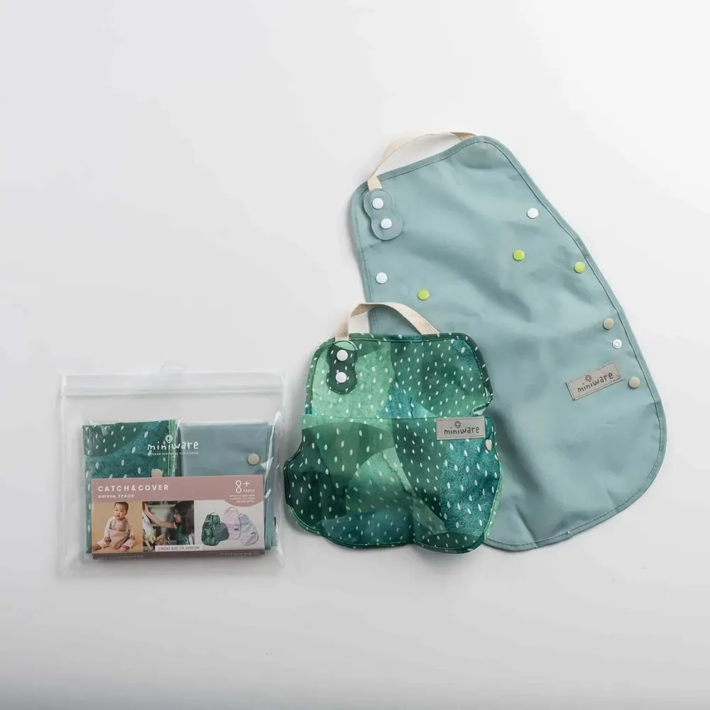 Repas pour enfant - Lot de 2 bavoirs Catch & Cover – Succulente chaude - MINIWARE AB