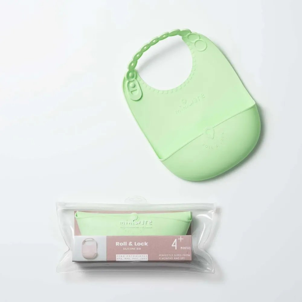 Repas pour enfant - Bavoir en silicone Roll & Lock – Citron vert - MINIWARE AB