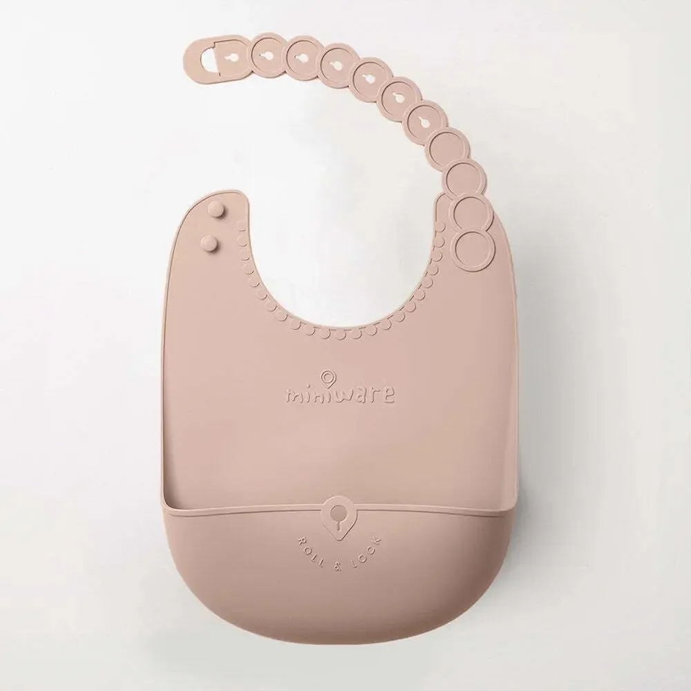 Repas pour enfant - Bavoir en silicone Roll & Lock – Sel rose - MINIWARE AB