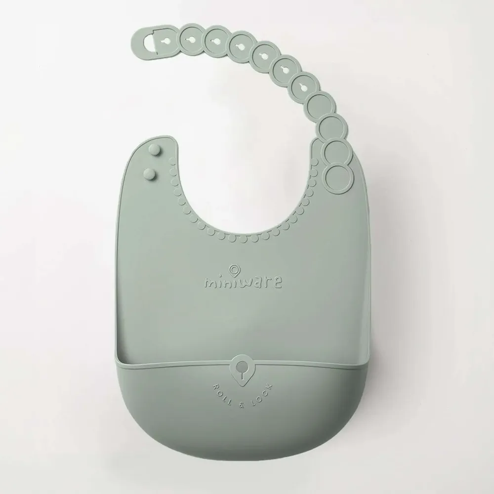 Repas pour enfant - Bavoir en silicone Roll & Lock – Sauge - MINIWARE AB