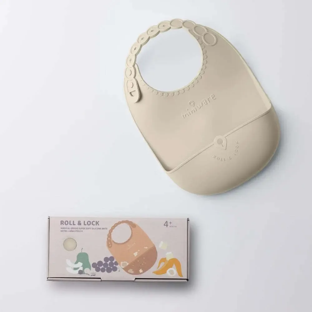 Repas pour enfant - Bavoir en silicone Roll & Lock – Avoine - MINIWARE AB