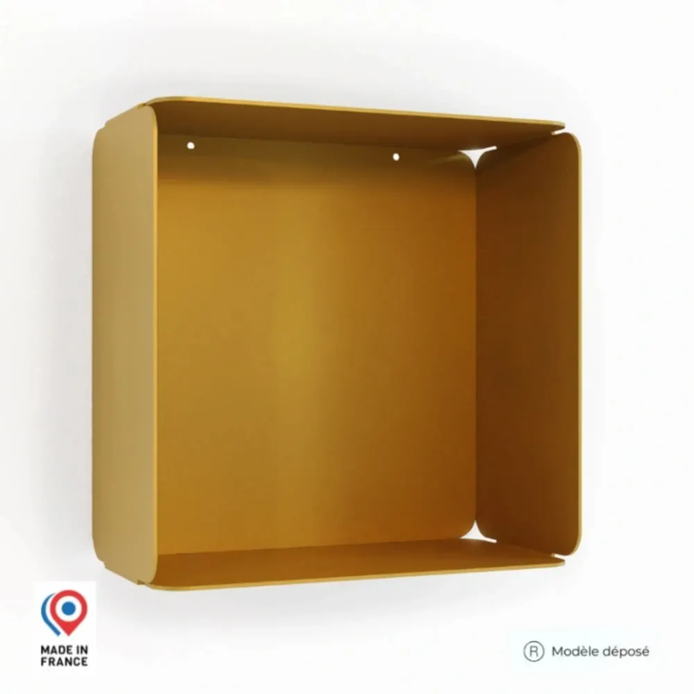 Etagères - ÉTAGÈRE CUBE MURALE EN ACIER AVEC FOND AMÉTHYSTE - DECO-GEM