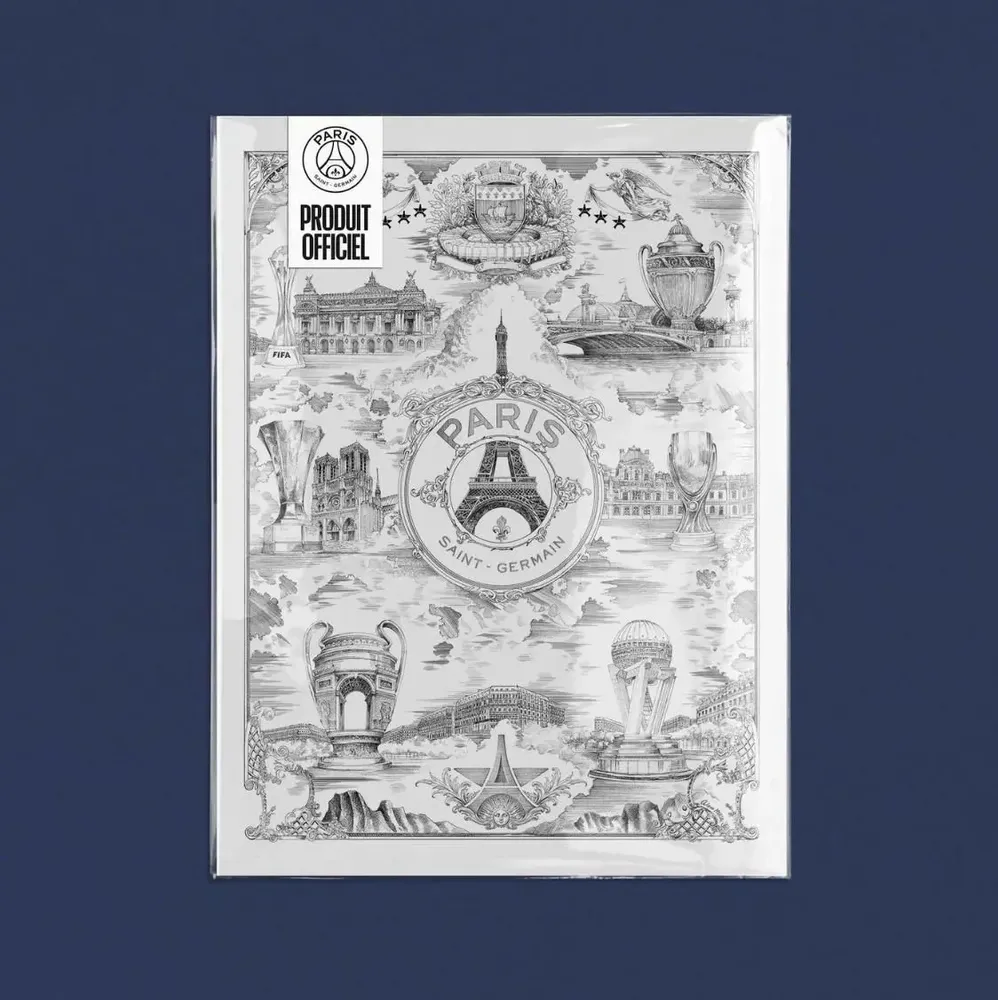 Services - PSG poster - Parisian allegory on a white background by Octave Marsal - ONEART ÉDITIONS