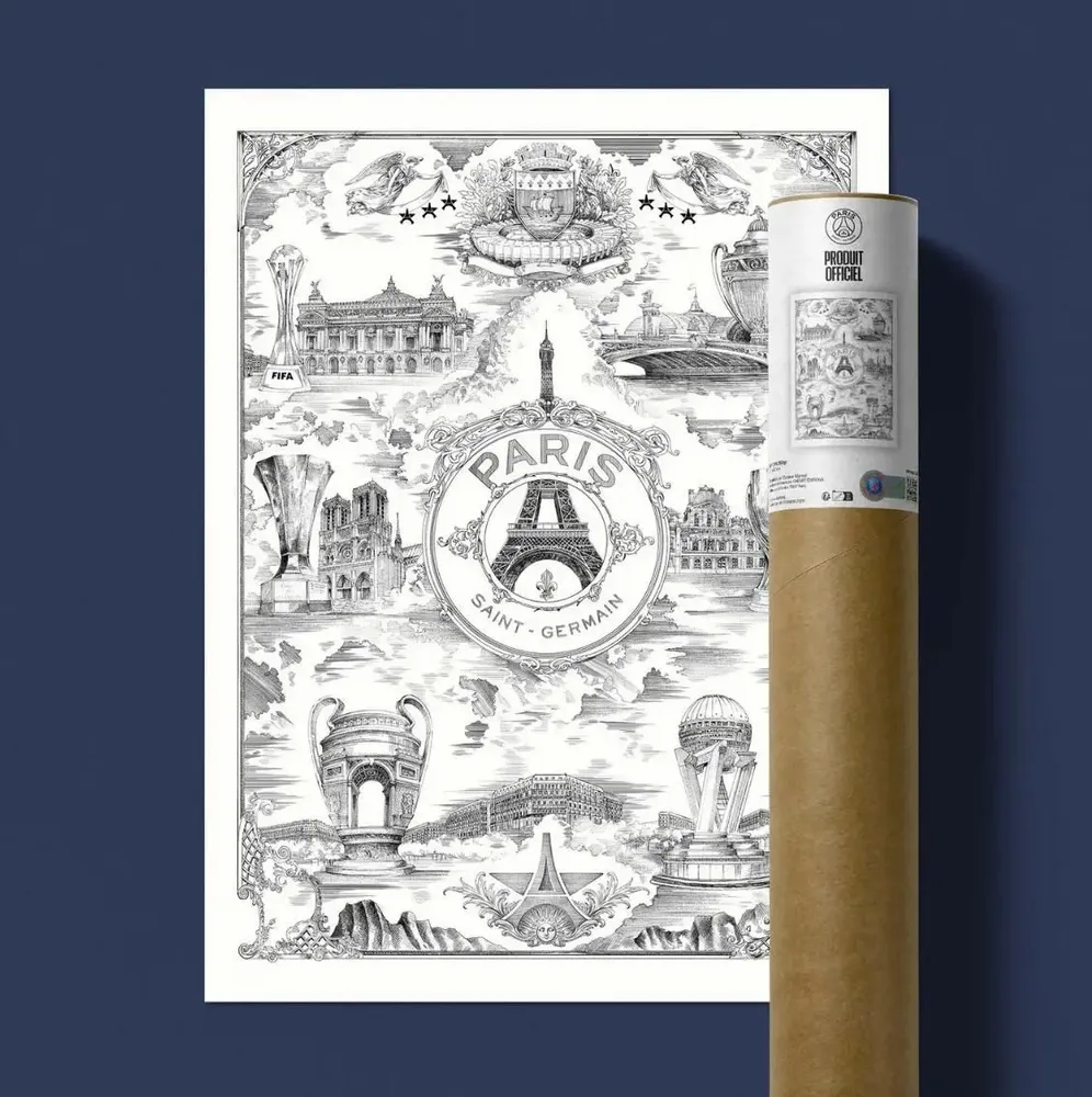 Services - PSG poster - Parisian allegory on a white background by Octave Marsal - ONEART ÉDITIONS