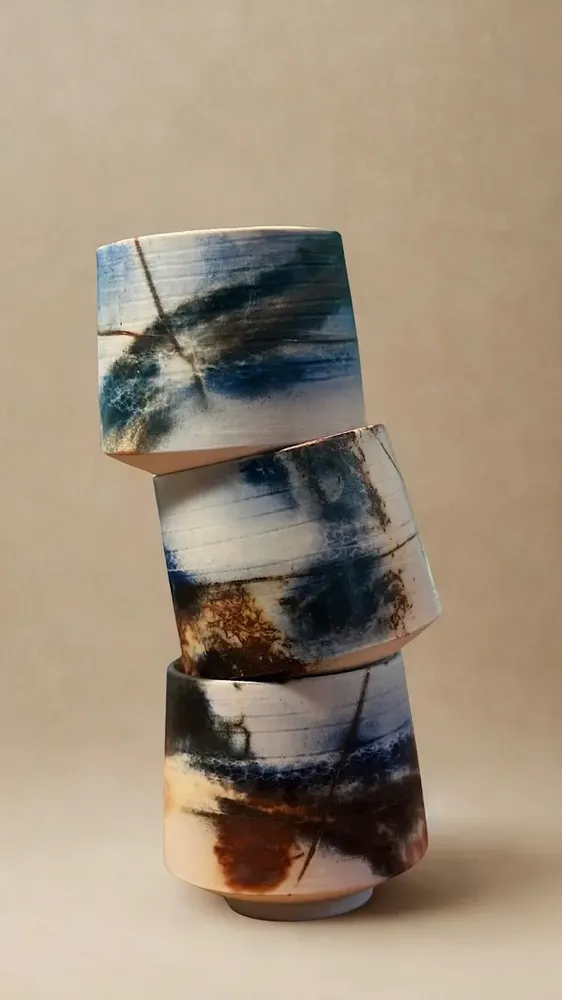Mugs - Saggar-Fired Porcelain Cup - JOHN MAC CERAMICS