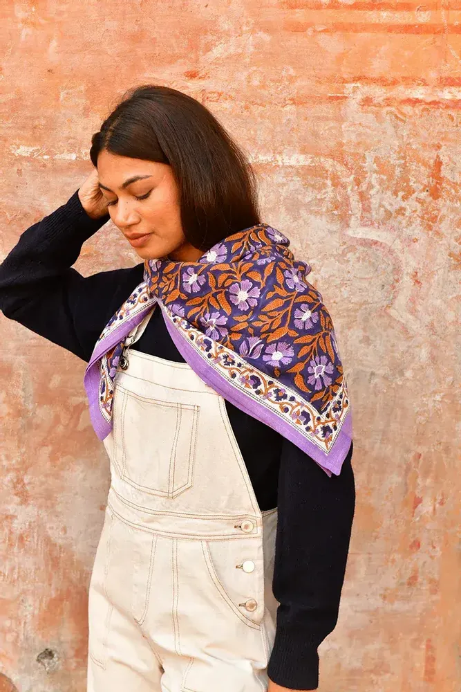 Foulards et écharpes - Grand Foulard en blockprint indien - BYZANTINE