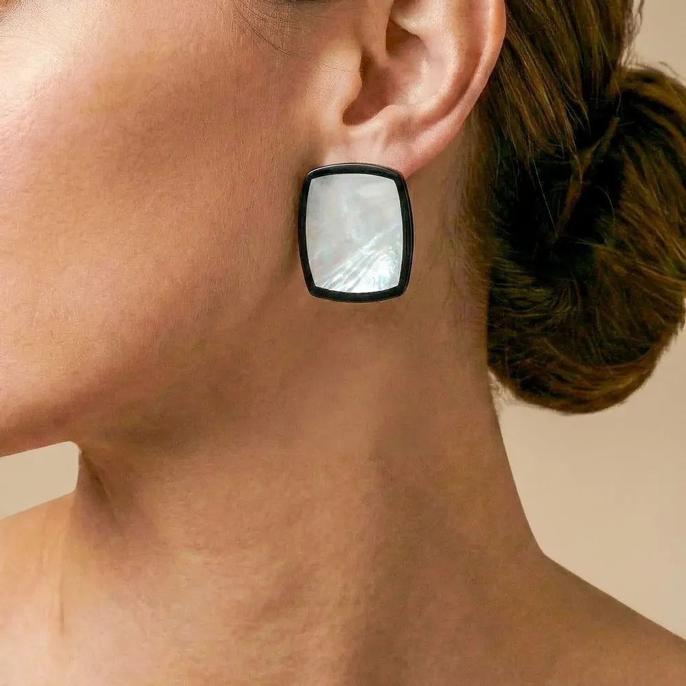 Jewelry - Black lip rectangle clip earrings - Calypso - NATURE BIJOUX