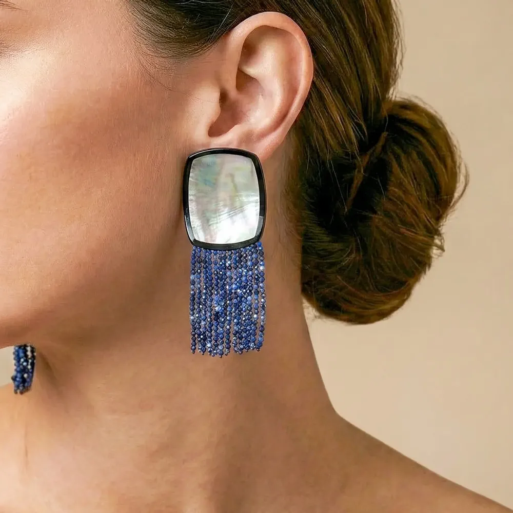Jewelry - XL clip earrings with lapis lazuli dangles - Calypso - NATURE BIJOUX