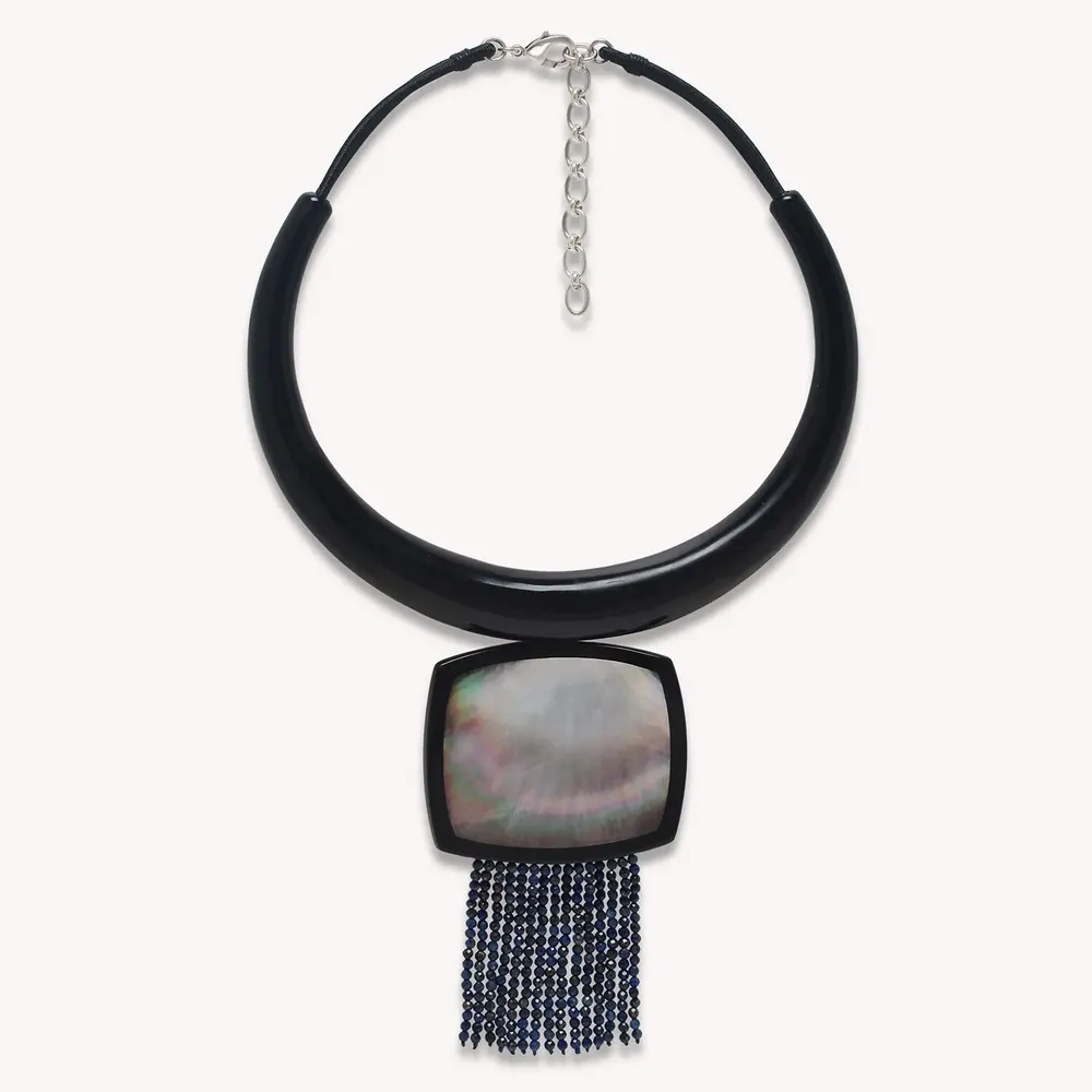 Jewelry - Lapis lazuli & black lip tork necklace - Calypso - NATURE BIJOUX