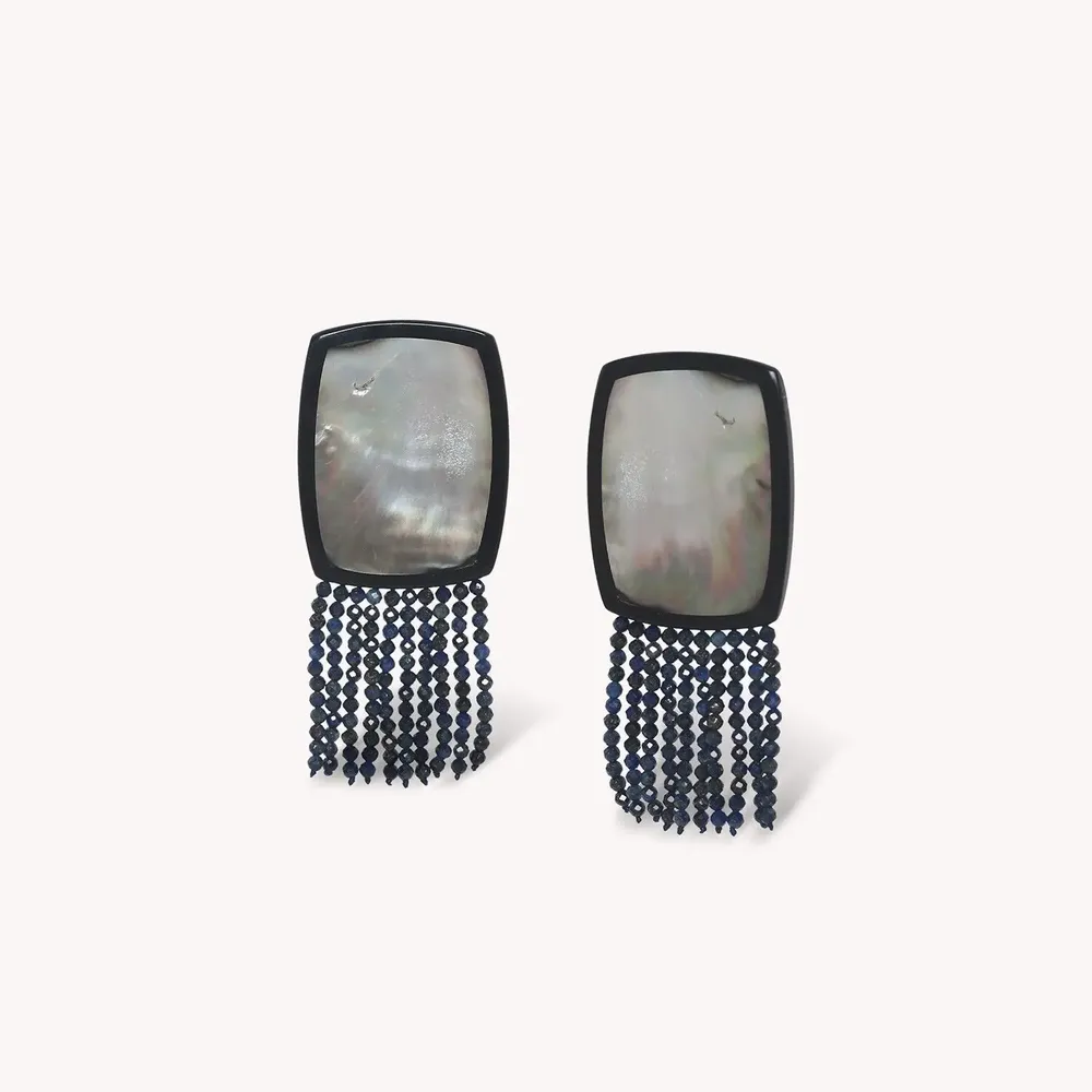Jewelry - Black lip clip earrings with lapis dangles - Calypso - NATURE BIJOUX