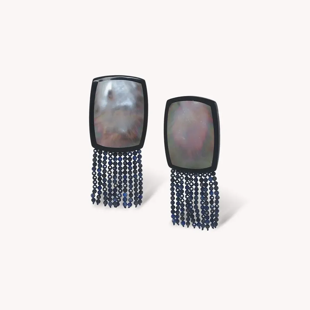 Jewelry - Rectangle clips earrings with lapis dangles - Calypso - NATURE BIJOUX