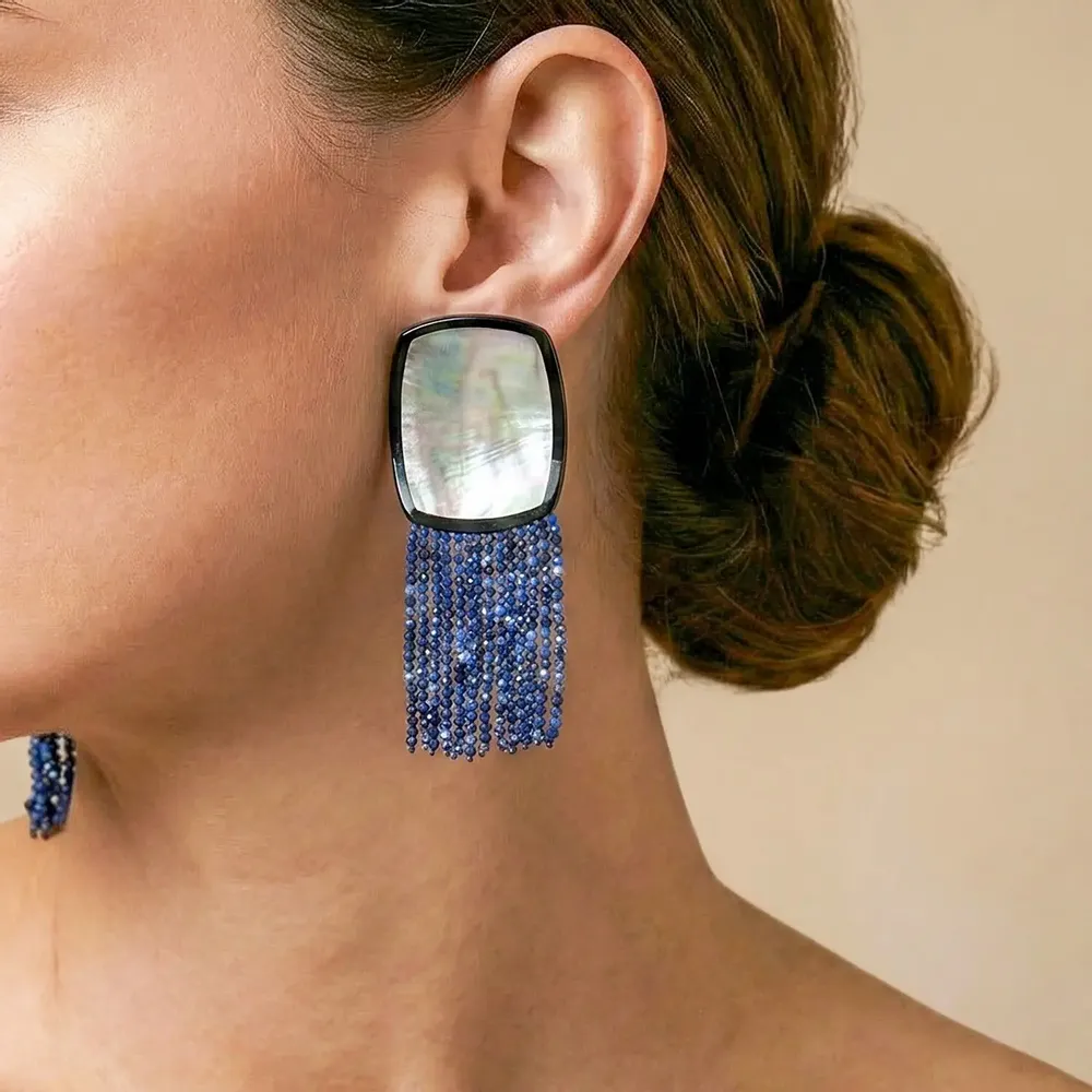 Jewelry - XL post earrings with lapis rows - Calypso - NATURE BIJOUX