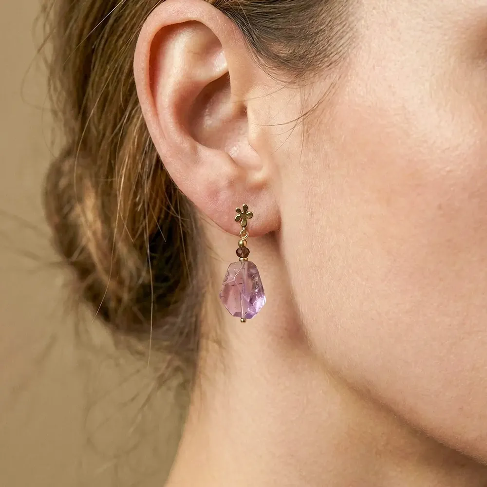 Jewelry - Post earrings with raw amethyst - Belle De Nuit - NATURE BIJOUX