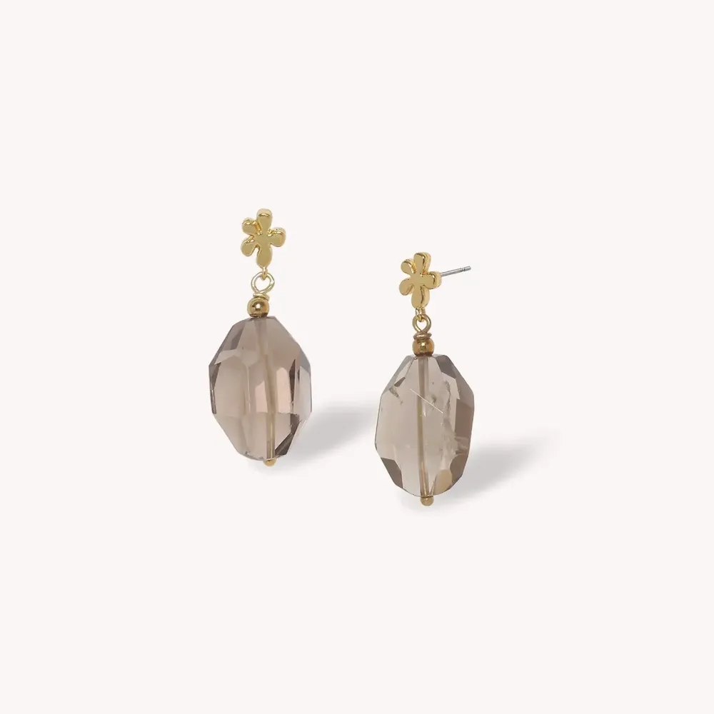 Jewelry - Small post earrings with smoky quartz pendant - Belle De Nuit - NATURE BIJOUX