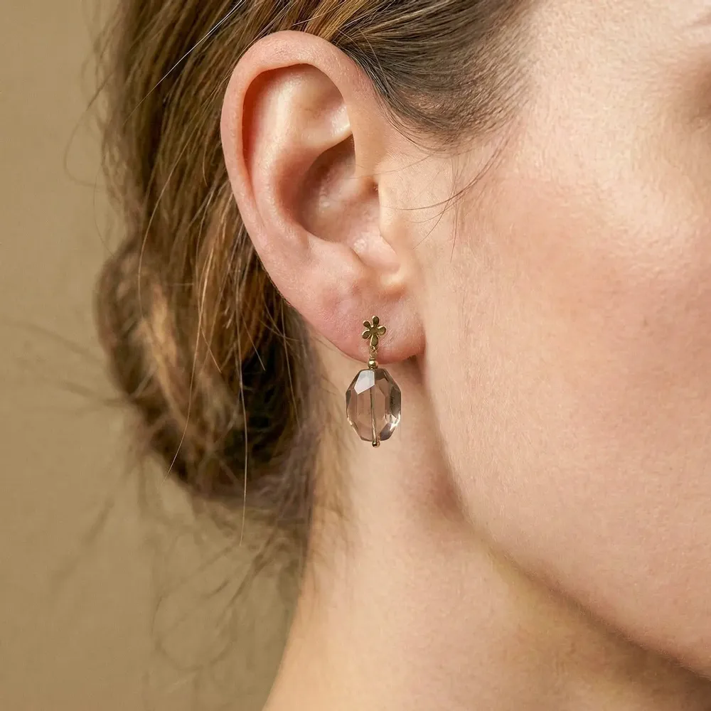 Jewelry - Small post earrings with smoky quartz pendant - Belle De Nuit - NATURE BIJOUX