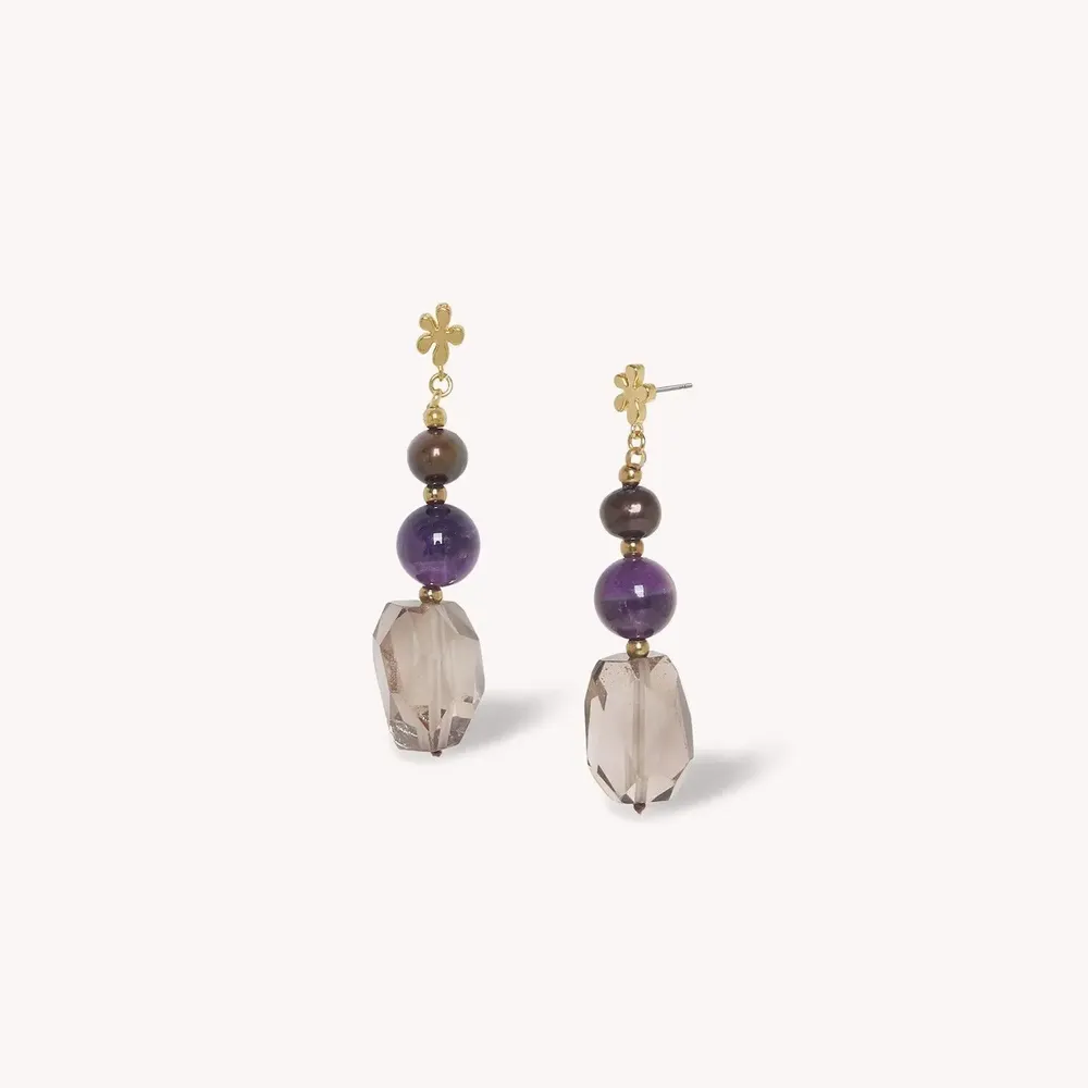 Jewelry - 3 beads pendant earrings smocky quartz - Belle De Nuit - NATURE BIJOUX