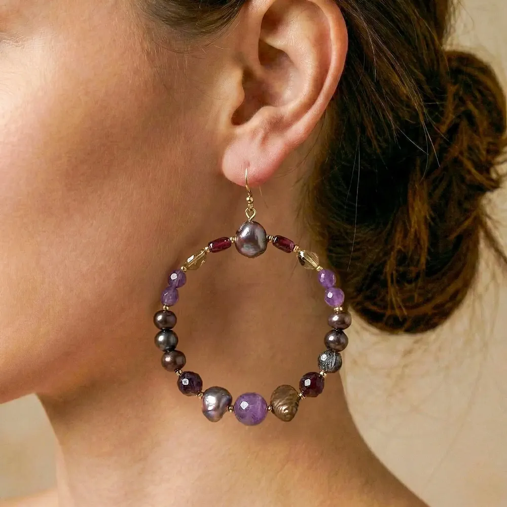 Jewelry - Beaded ring hook earrings - Belle De Nuit - NATURE BIJOUX
