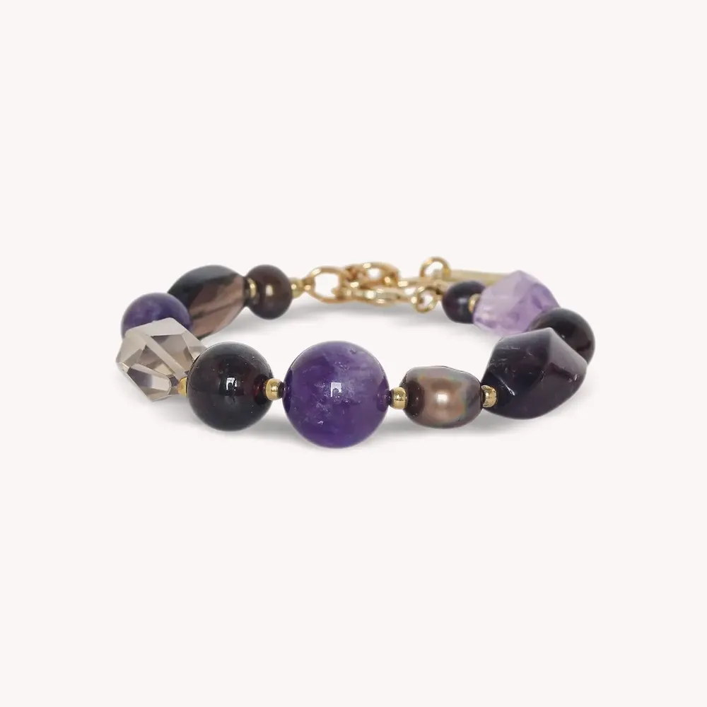 Jewelry - Adjustable bracelet with garnet, amethyst, FWP & smaky quartz - Belle De Nuit - NATURE BIJOUX