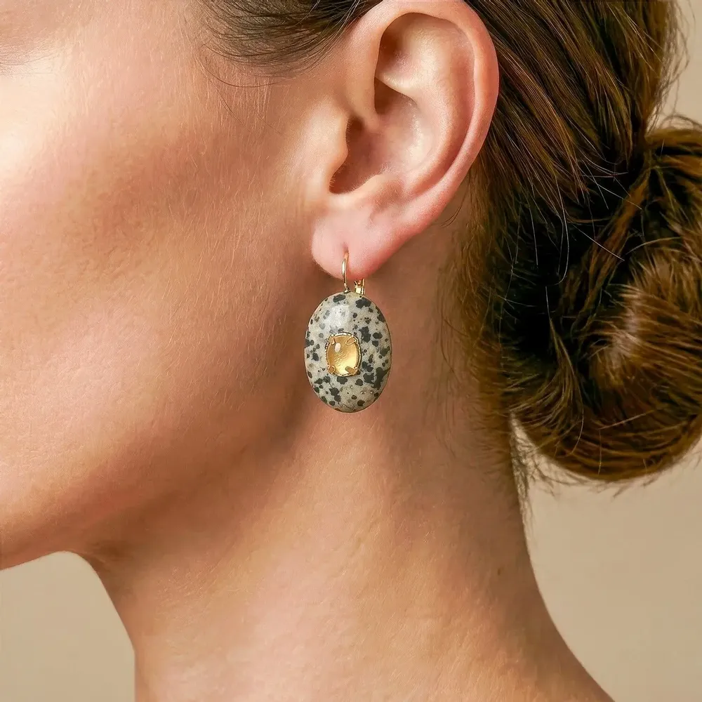 Jewelry - Oval french hook earrings with capiz inlay - Kinshasa - NATURE BIJOUX