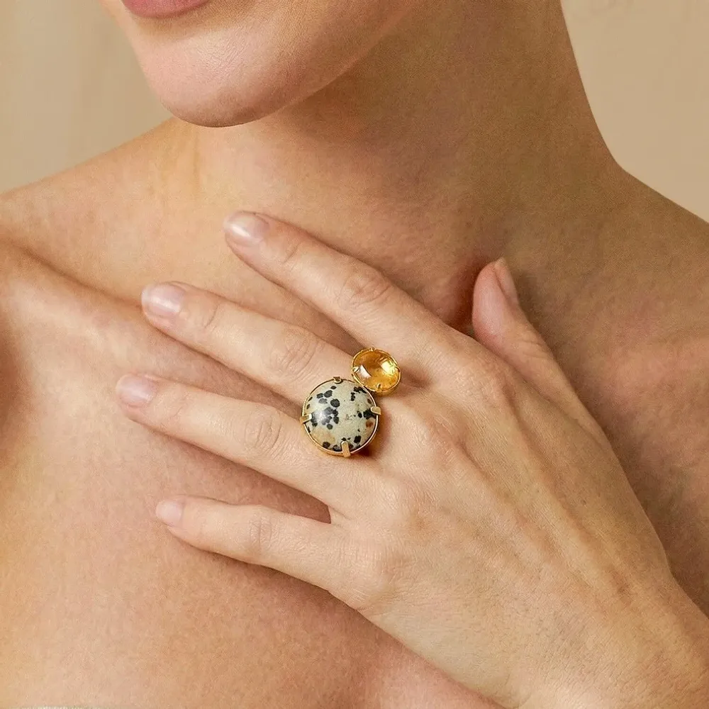 Jewelry - Jasper & capiz adjustable duo ring - Kinshasa - NATURE BIJOUX