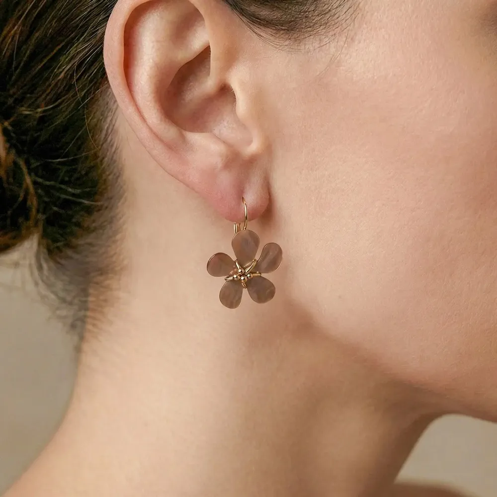 Jewelry - Brown lip flower french hook earrings - Belle De Nuit - NATURE BIJOUX