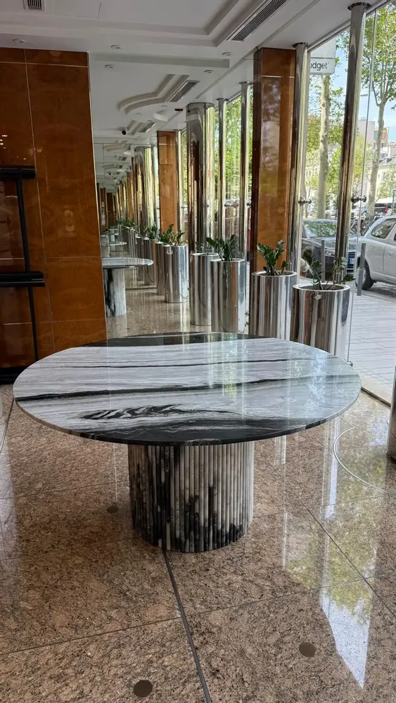 Tables de jardin - Table à manger - 150X150X75cm - Ocel - Marbre Panda - STONE VALLEY