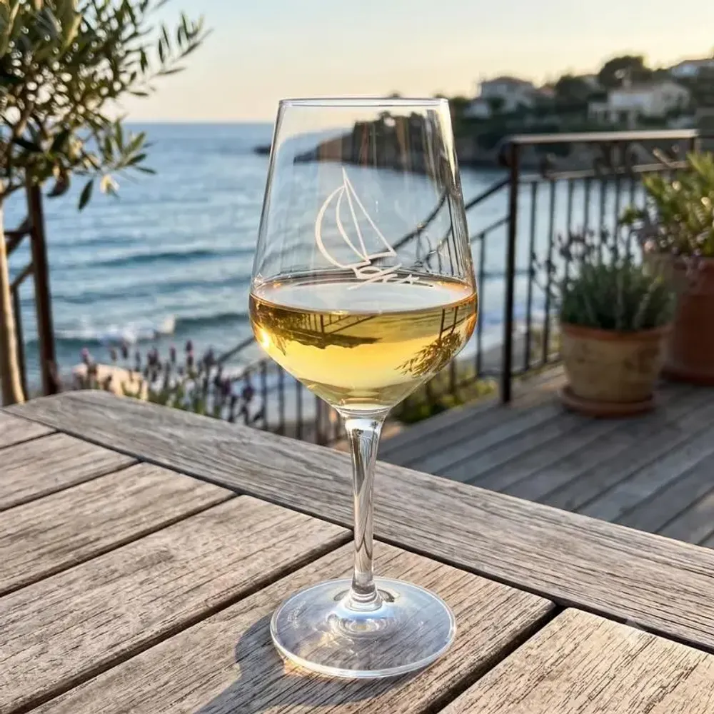 Glass - Seaside glass with sailboat motif - VAGABONDE INTERNATIONAL