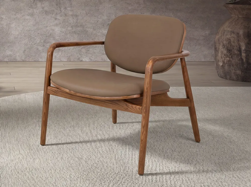 Armchairs - Taupe leatherette and walnut - ANGEL CERDÁ