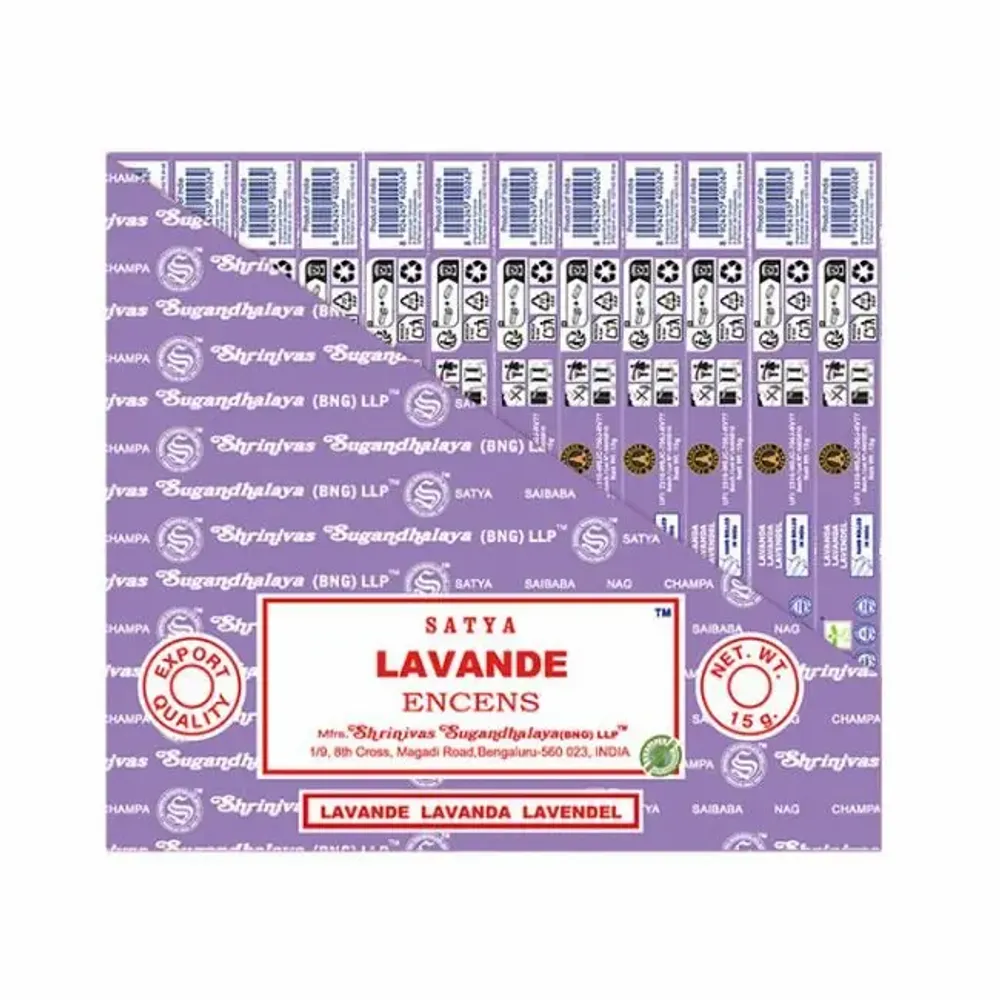 Parfums d'intérieur - Encens SATYA Lavande  15g - Boîte de 12 paquets - ARABESK