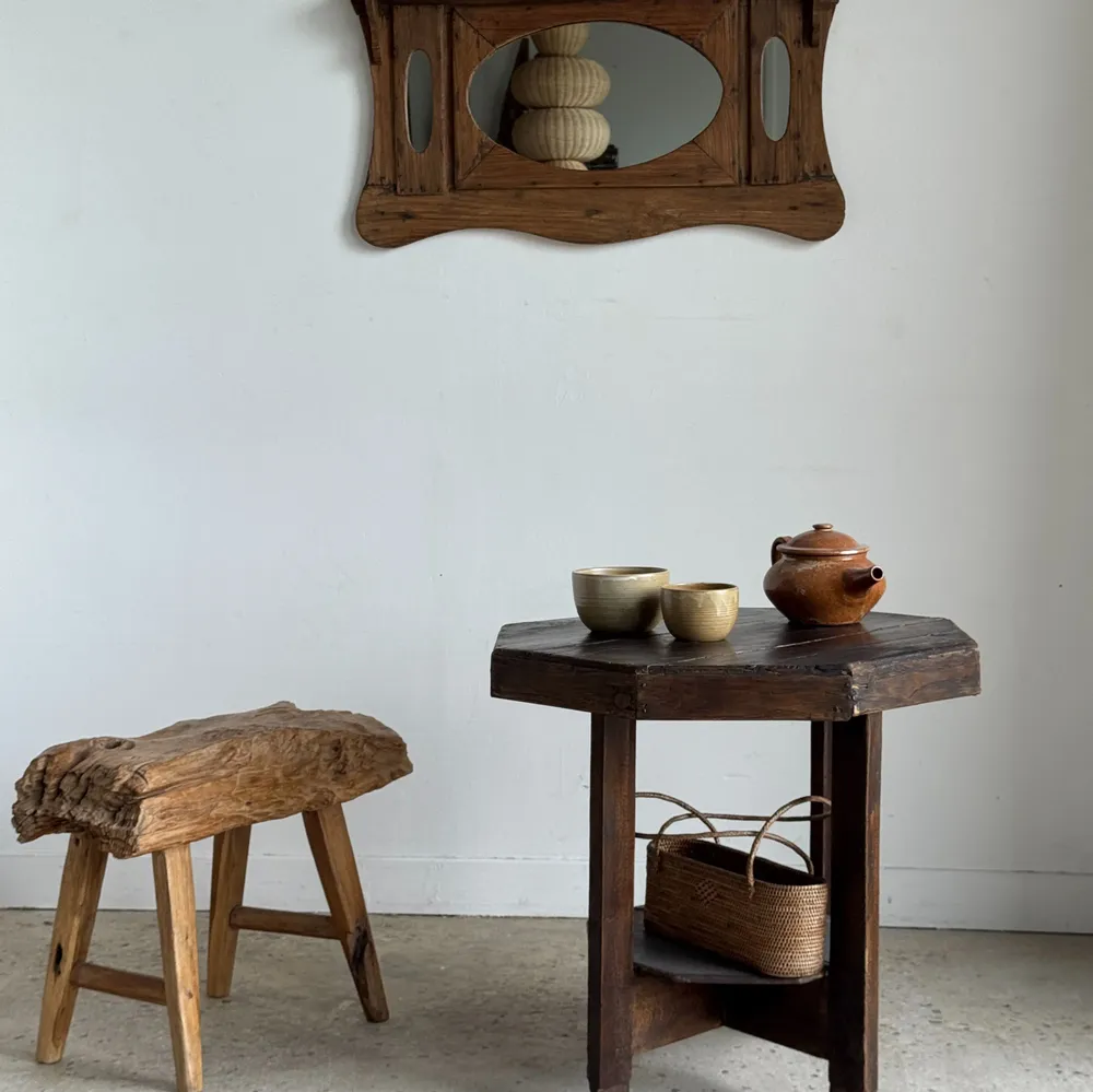 Mirrors - Small antique Indonesian organic teak wall mirror 75x45 - OFFICE OBJETS