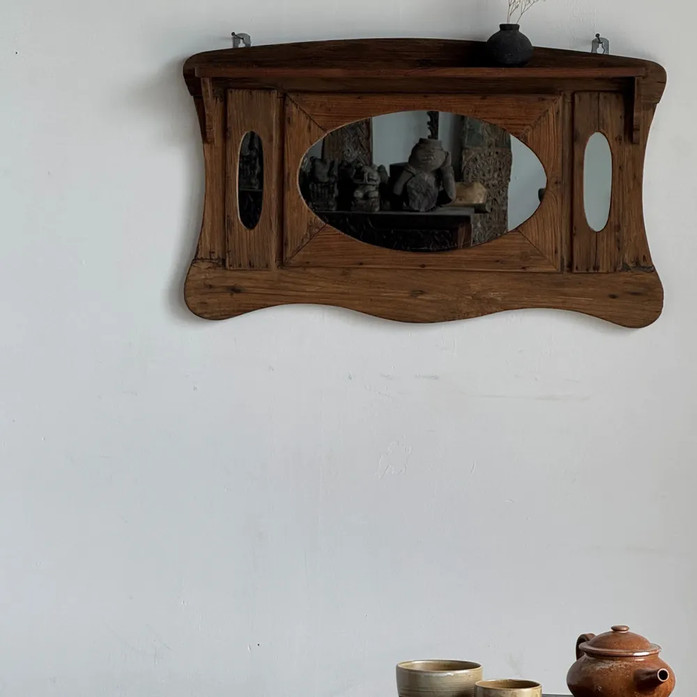 Mirrors - Small antique Indonesian organic teak wall mirror 75x45 - OFFICE OBJETS