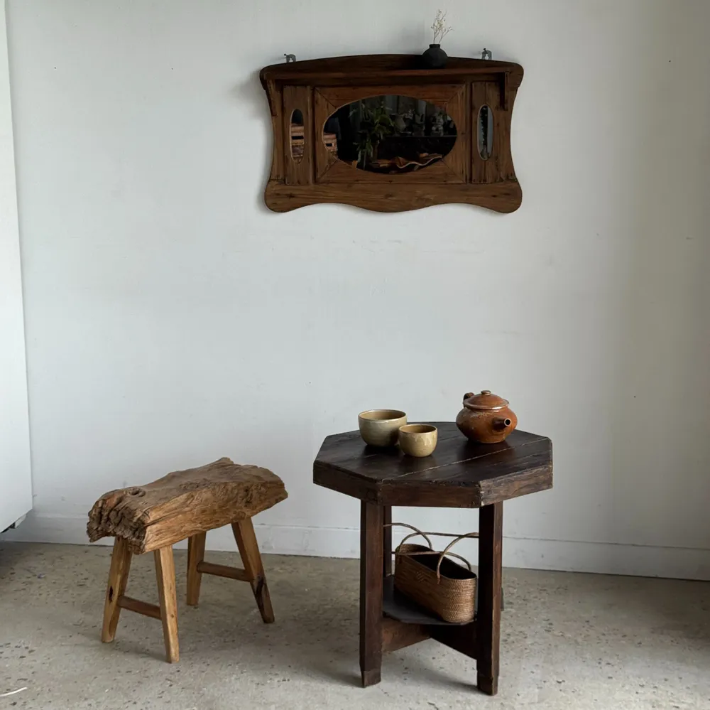 Mirrors - Small antique Indonesian organic teak wall mirror 75x45 - OFFICE OBJETS