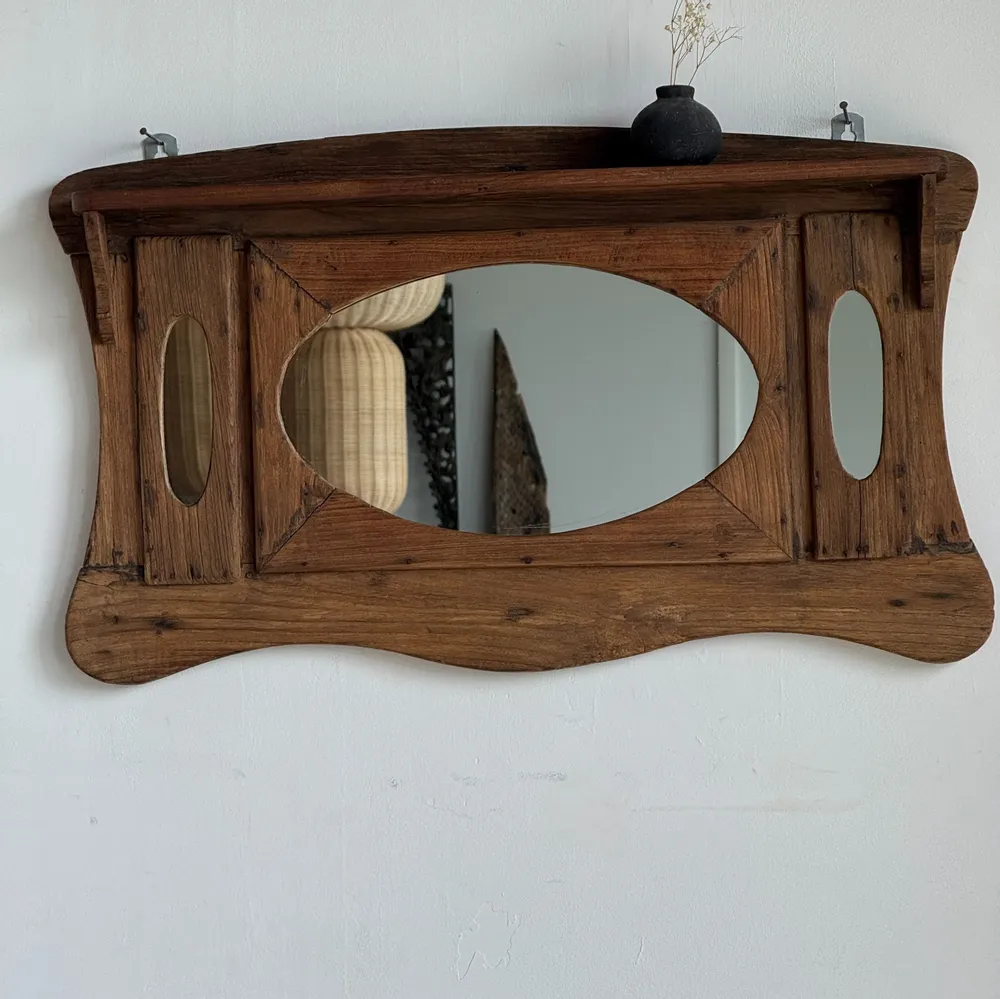 Mirrors - Small antique Indonesian organic teak wall mirror 75x45 - OFFICE OBJETS