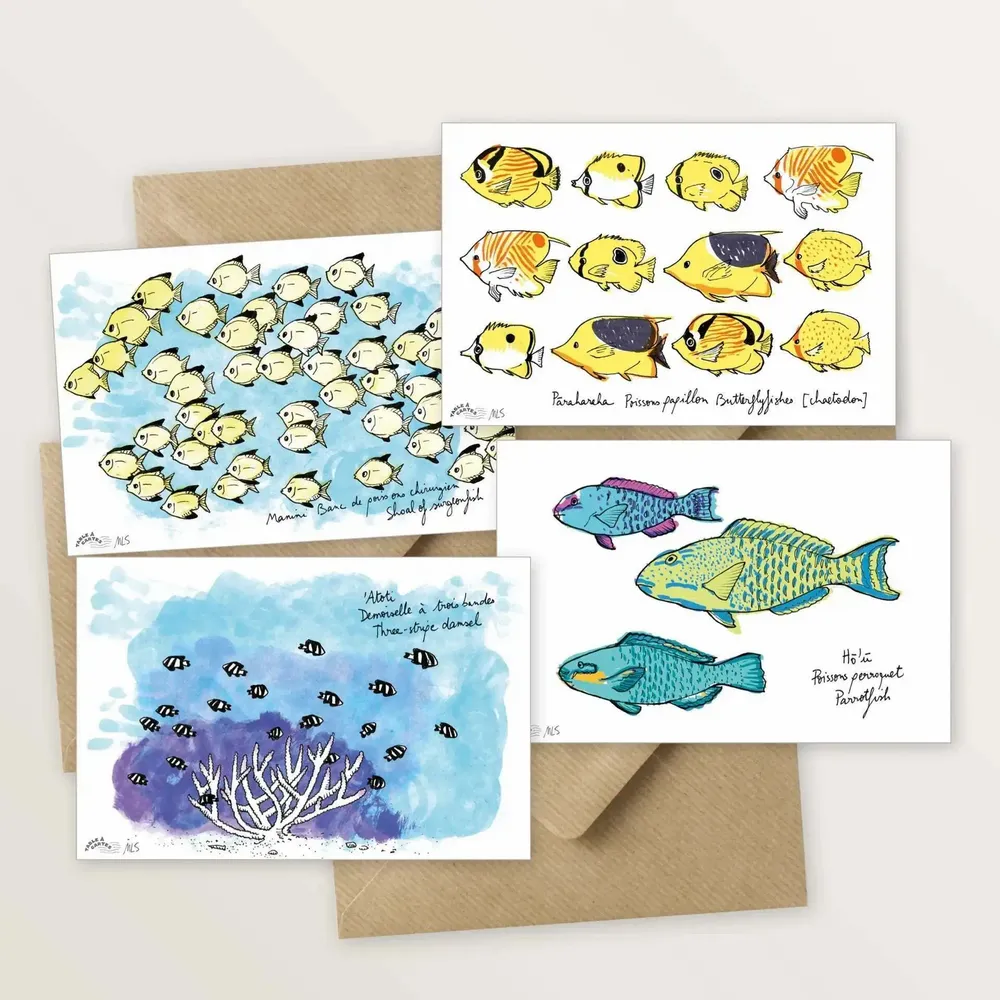 Gifts - Set of 4 animated postcards — Lagoon fish collection - TABLE À CARTES