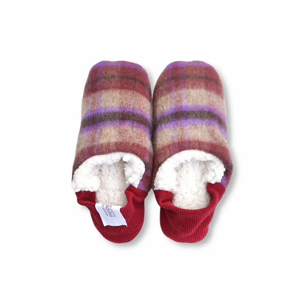 Chaussettes - JAPAN MADE Reversible room shoes / Shaggy Check × Sheep Boa - MERIPPA
