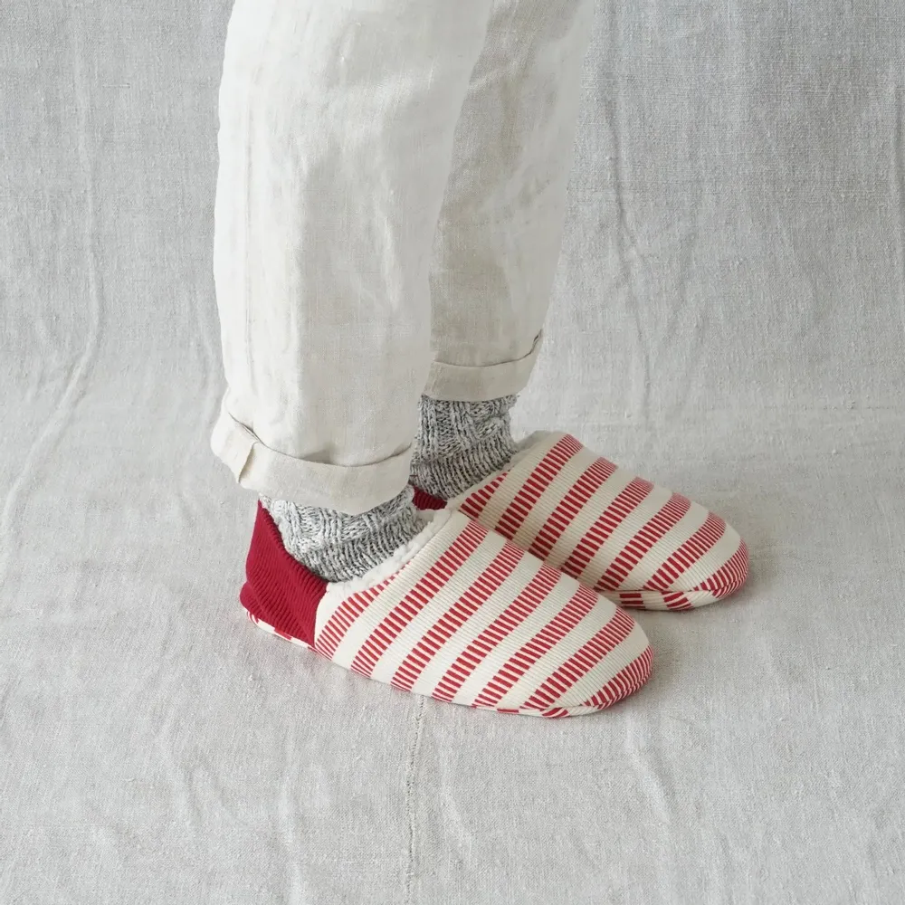 Socks - JAPAN MADE Reversible room shoes / Domino stripes × Sheep Boa - MERIPPA