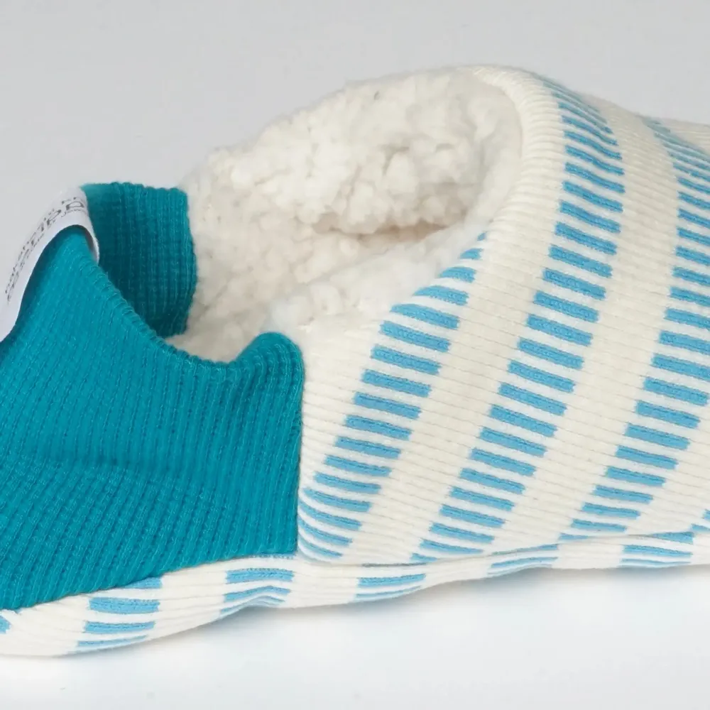 Socks - JAPAN MADE Reversible room shoes / Domino stripes × Sheep Boa - MERIPPA