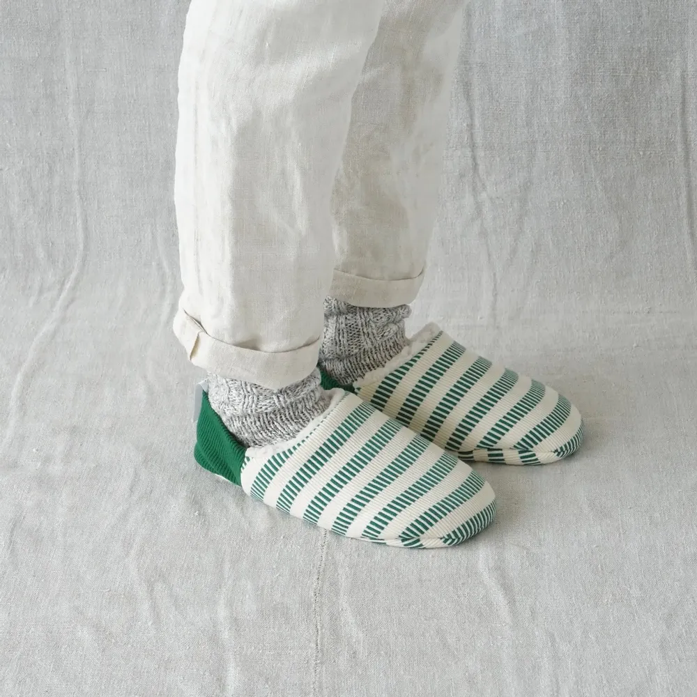 Socks - JAPAN MADE Reversible room shoes / Domino stripes × Sheep Boa - MERIPPA